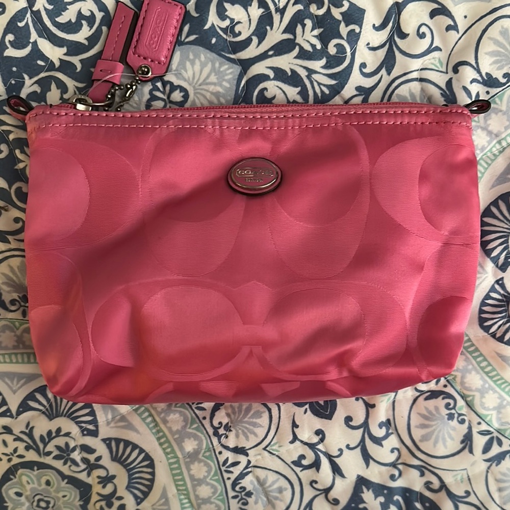 Coach Pink Cosmetic Bag with Shiny Finish